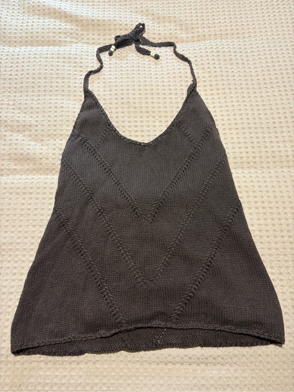 Ralph Lauren Chocolate Brown Knit Halter Boho Crochet Hamptons Resort Outfit